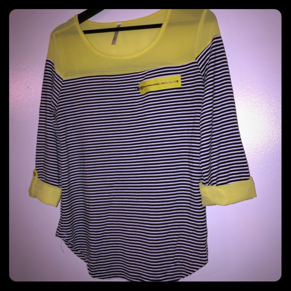 Sheer Bright Yellow and Striped Top